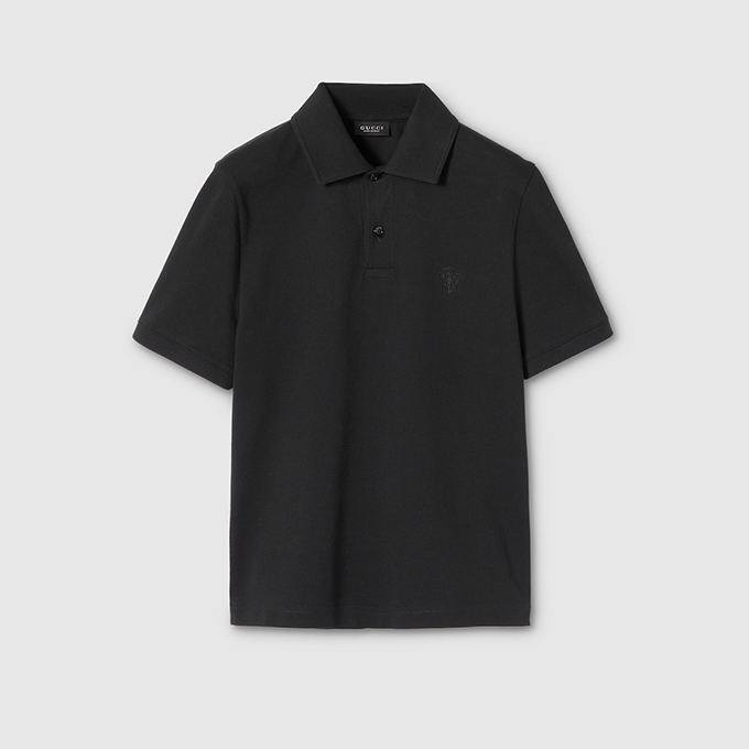 gucci tonal medusa embroidered short‑sleeve polo shirt